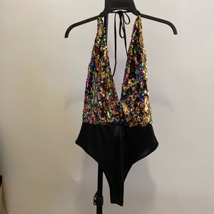 Medium black rainbow sequins top